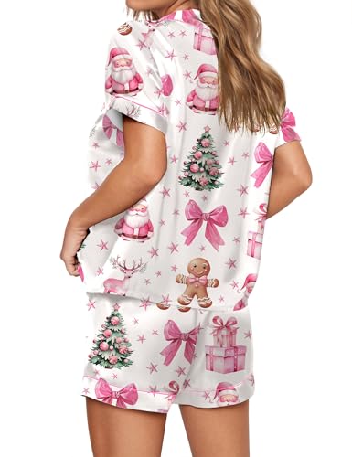 Image of SHESHOW Satin Pajamas for Women Set Preppy Animals Pjs Short Sleeve Shorts 2 Piece Loungewear Sets XS-XXL
