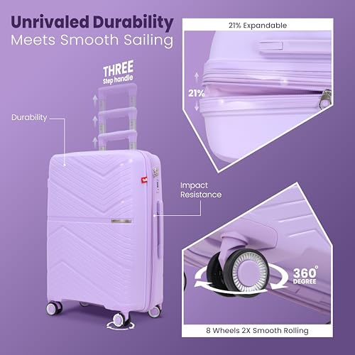 Image of Prime Trolley Bag Single Medium | Polypropylene Hard-Shell Luggage | Polypropylene Hard-Shell, Expandable, TSA-Type Lock, Anti-Theft Zip, 8 Dual Wheels