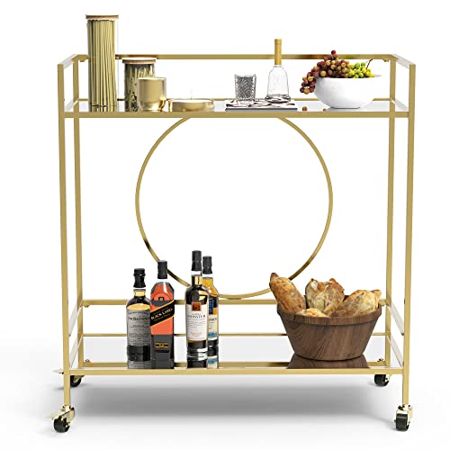 Ritesune Gold Mirror Rolling Serving Bar Cart On Lockable Wheels, Wine Drink Liquor Cart Stand For Home Kitchen Storage, Living Room, Club Party, Christmas, New Year #TOP1