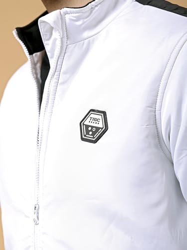 Image of The Indian Garage Co Men White Regular Fit Colourblocked Bomber Jacket
