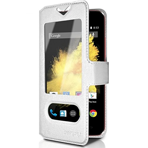 KARYLAX Seluxion - Housse Coque Etui S-View Universel M Couleur Blanc pour Wiko Sunset 2