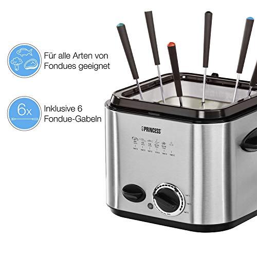 Princess 182611 Mini-Fritteuse mit Fondue – schnelle Erwärmung – Geruchsfilter – 1,2 Liter Inhalt, Metallic – Bild 3