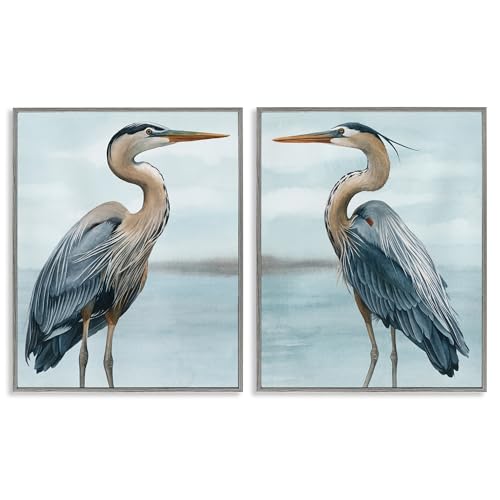'Detailed Heron Bird Duo'| 2pc Framed Giclee Art Set 2