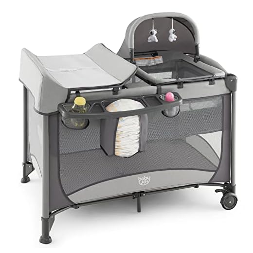 GOPLUS Cuna de viaje 5 en 1 con cambiador, colchón grueso, cama de viaje plegable con paredes laterales ventiladas, bolsa de transporte, cuna con dosel, parque para bebés de 0 a 36 meses (gris)