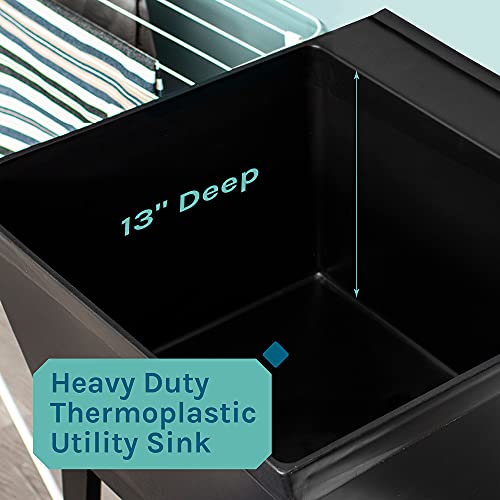 Image of 19 Gallon Utility Sink Laundry Tub by JS Jackson Supplies with Adjustable Metal Legs, Ideal for Laundry room, Basement, or Garage Workshop. Heavy Duty Shop Sink. No Faucet Included (Black)