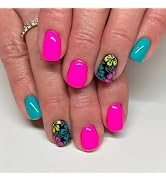 QEYRIYI Colorful Flowers Press on Nails Short Square Fake Nail With Spring Summer Floral Designs ...