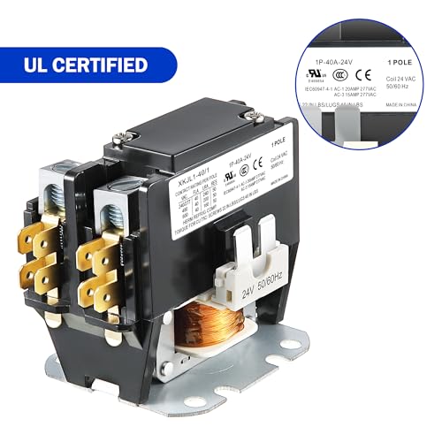 Carrier Hvac Motor Contactor, 24VAC 40 Amp Coil Single Pole / 1 Pole Furnace Replacement Relays Compatible with C140A, Air Conditioner, Heat Pump, Refrigeration Systems