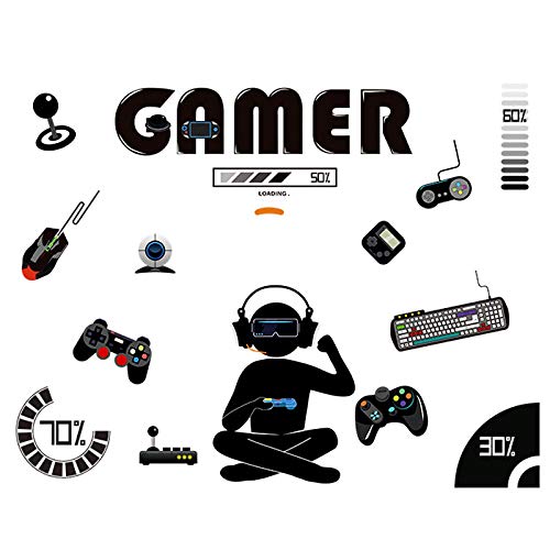 Game Wall Stickers, H2MTOOL Removable Gamer with Controller Wall Decals for Kids Boys Men Playroom Decor (Black)