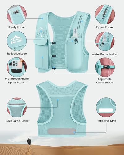 Image of Zelvot Running Vest for Women Men, Adjustable Running Phone Holder Vest, US Patent, Running Hydration Vest with 500ml Soft Flask, Reflective Running Backpack for Hiking