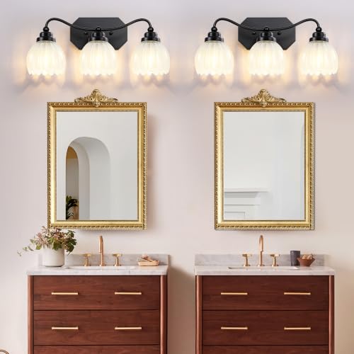 Image of Vintage 3 Light Vanity Lights,Black Matte Antique Finish