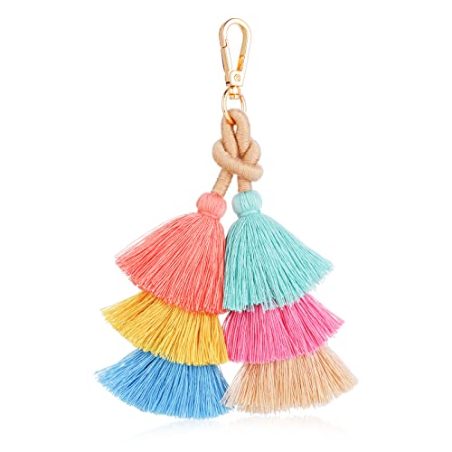 Abeillo Colorido Boho Arco Iris Llavero Pom Pom Borla Bolsa Encanto Macrame Mochila Llaveros para Mujeres Niñas