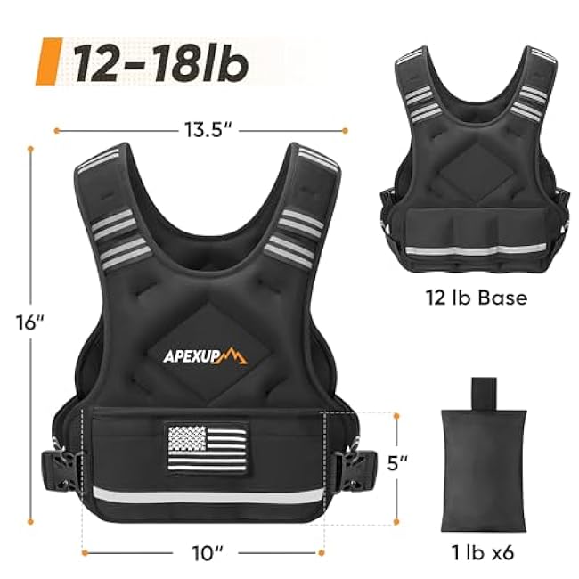 APEXUP Adjustable Weighted Vest, 4-10lb/12-18lb/20-32lb Vest with 6 Ironsand Weights and Large Pocket, Weight Vest for Men Women Strength Training, Running, Walking