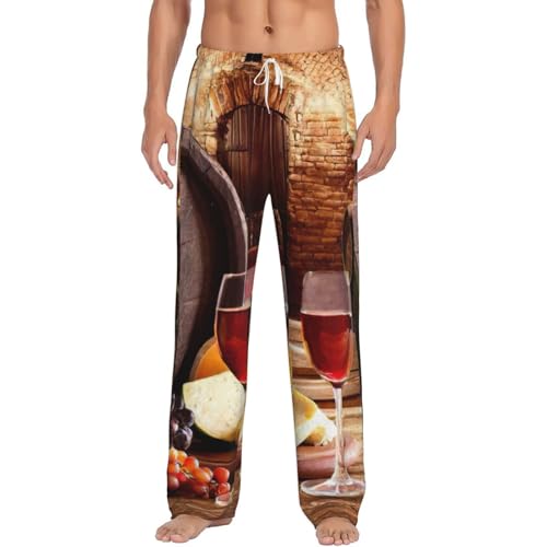 Pantalon de pyjama en flanelle pour homme à motif cave à vin rouge