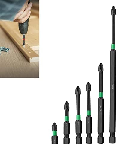 Magnetic Screwdriver Bit Set, 6PCS Magnetic Impact Phillips Drive Bit PH2, S2 Steel Phillips Cross Slot Screwdriver Bit Set, Impact Tough Power Bits, for Power Screwdriver Impact Drill (1 set)
