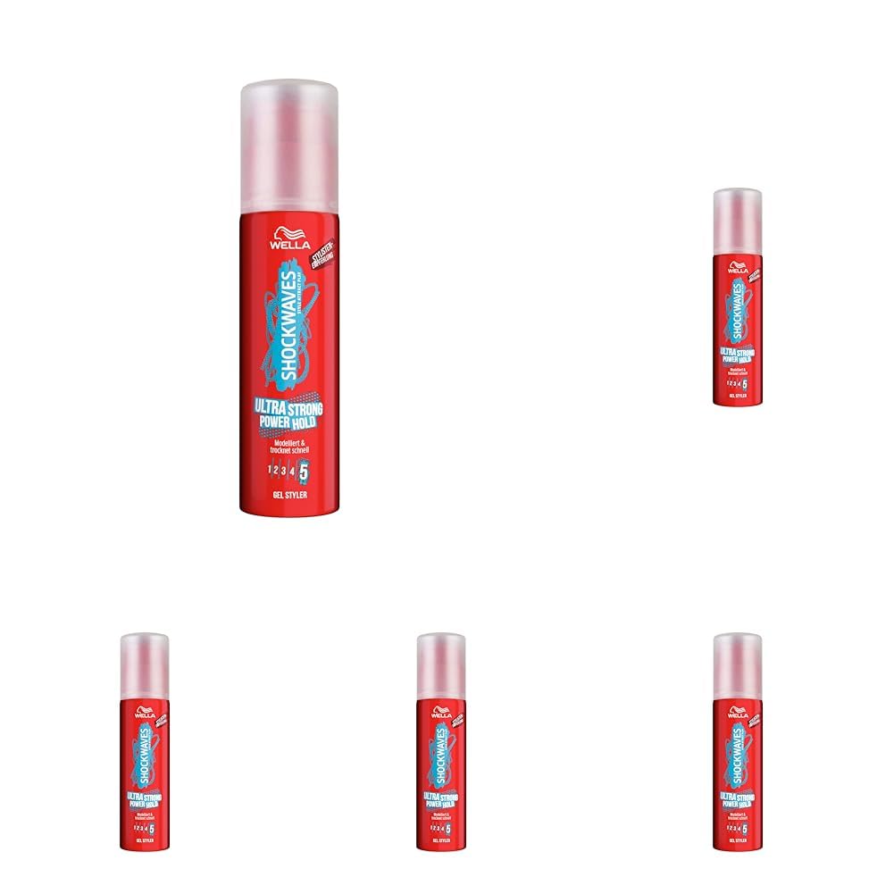SHOCKWAVES ULTRA STRONG POWER HOLD GEL STYLER – Haargel mit maximalem Halt, ohne Verkleben – schnelltrocknende, alkoholfreie Formel mit schimmerndem Finish – 100 ml (Packung mit 5)