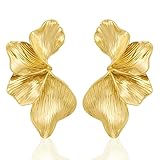 Gold Statement Earrings for Women, Sculptural Floral Summer Earrings with Textured Petal Design, Vintage Bohemian Dangle Earrings, Trendy Accessories for Parties and Daily Wear