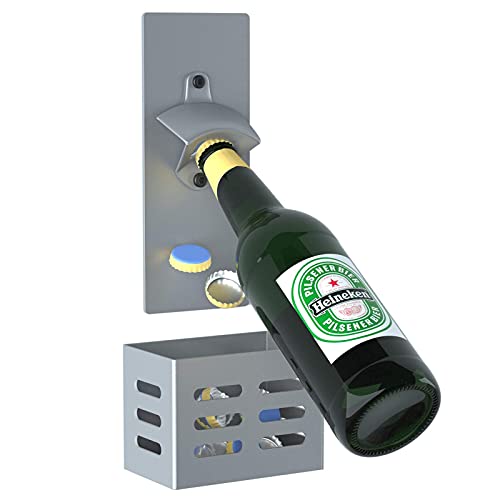 LEcylankEr Abrebotellas de Pared con Magnetico,Abridor Cerveza de tapas de botella,Regalos para padres,amantes,hijos,amigos (gris)