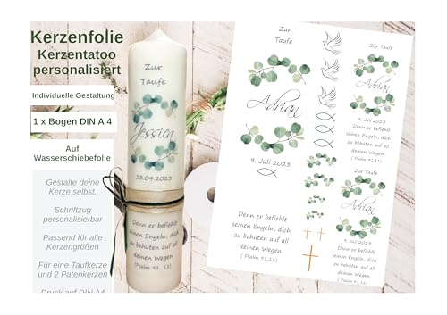 Personalisierte Kerzensticker TAUFE, KOMMUNION, KONFIRMATION...