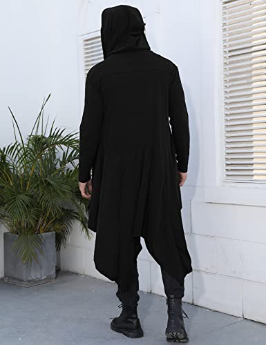Mens Ruffle Shawl Collar Cardigans Long Hooded Cardigan Open Front Lightweight Drape Cape Overcoat Sweater With Pockets Black L #TOP3