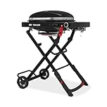 Weber barbecue à gaz Traveler Compact/Conception pliable et portable avec roues, verrouillage automatique du couvercle, couvercle avec thermomètre, 1 brûleur, surface de cuisson 52 x 36 cm, noir