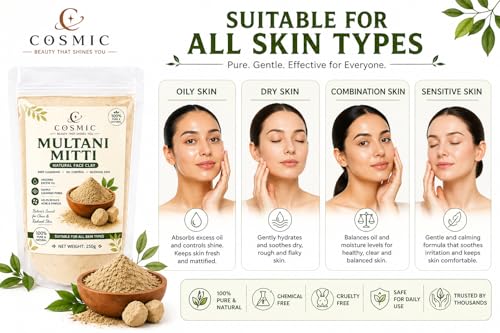 Image of Cosmic Multani Mitti Natural Face Clay Powder, 250g, Oil Control, Deep Cleansing, Acne Care, Skin Brightening, Suitable for All Skin Types