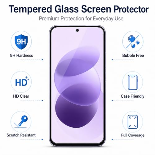 Image of Tempered Glass for Redmi Note 17 (6.99 Inch)| 9H Hardness Screen Protector | HD Clear | Anti-Scratch | Smooth Touch | Bubble Free Installation |