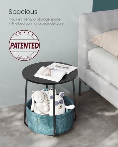 VASAGLE LILEA Collection - Small Round Side End Table, Modern Nightstand with Fabric Basket, Ebony Black and Turquoise Blue ULET223B56 - Image 5