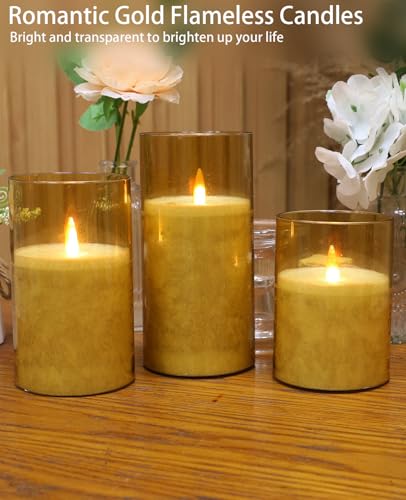 Across BHJ-T3-01 Amber Gold Flameless Candles With Remote Control, Battery Operated Candles Led Pillar Fake Candle thumb #1
