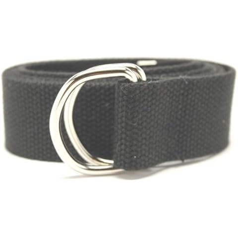 Deal Fashionista D Ring Webbed Cotton Canvas Belt 1.5" Wide L Black Cover