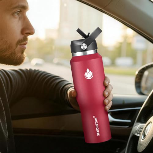 Image of SENDESTAR 40oz Water Bottle Wide Mouth Stainless Steel Vacuum Insulated Double Wall with Straw Lids Fit in Any Car Cup Holder