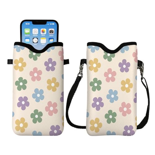 Image of Cell Phone Sleeve Pouch with Adjustable Strap - Cute Flowers