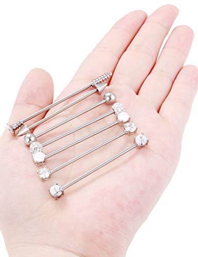 Prjndjw PRT-0108 14G Stainless Steel Opal & Cz & Turquoise Industrial Barbell Cartilage Earring Body Piercing Jewelry 38Mm 1 1/2 Inch Bar Piercing For Women Men Silver-Tone thumb #2