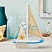 Juvale Life is A Journey, Enjoy It Wooden Sailboat Model with Flag, Net, Starfish, and Floating Tube for Nautical Home and Bathroom Boat Decor, Countertop, Shelf (13x8x3 in)