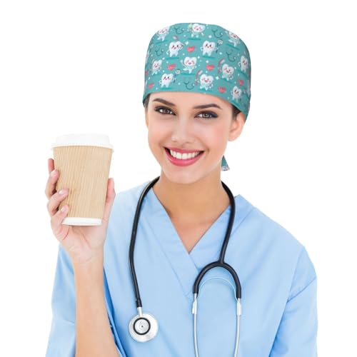Image of Working Cap Scrub Cap with Sweatband Adjustable Unisex Tie Back Hat for Cleaning Farm Nursing