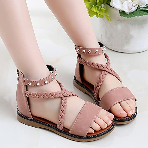 Girls Kids Leather Gl𝐚diator Sandals Ankle Open Toe X-Strap Flat Shoes Summer Casual Rubber Sole Non Slip Shoes Comfy4