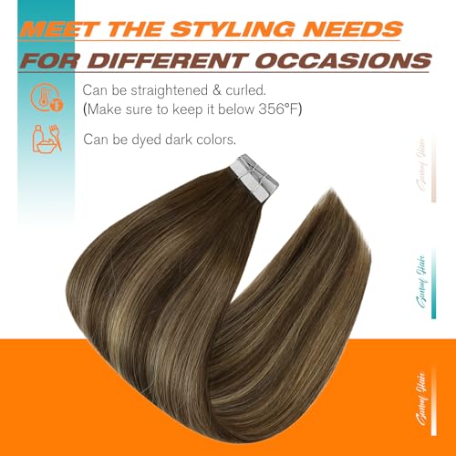 Image of Sunny Hair Tape in Hair Extensions Dark Brown Balayage Blonde 60g 40PCS
