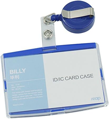 Bluemoona One Set - Hard Plastic ID Card Holder Horizontal Credit Cards And Badge Reel Retractable Clip office Business (Blue)
