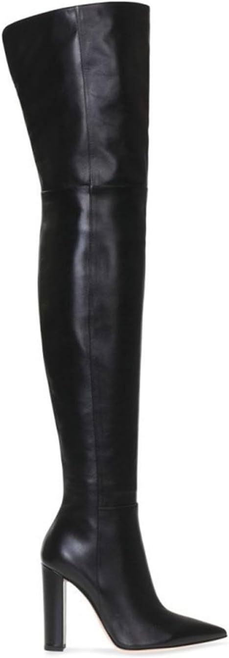 Thigh high boots Womens Chunky heels Over the knee boots Pointed toe side Back zipper brown leopard high heel Knee high pink boots - Image 3