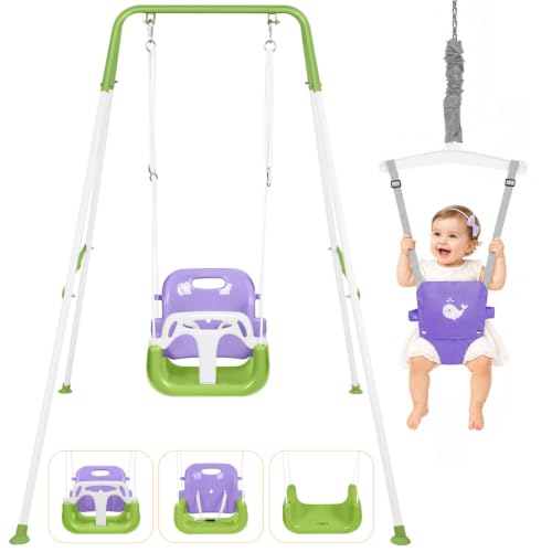 Image of 4-in-1 Toddler Swing Set & Baby Jumper and Bouncer for Toddlers | Foldable Baby Swing Stand for Outdoor /Indoor Play, Easy to Assemble and Store for Ages 6 Months to 10 Years Old