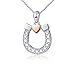 DAOCHONG Collier Porte-Bonheur en Fer à Cheval en Argent Sterling avec Pendentif Amour en Or Rose, chaîne de 18 Pouces, (Fer à Cheval avec Coeur en Or Rose)