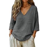 Long Sleeve Cotton Shirts for Women Plus Size V Neck...
