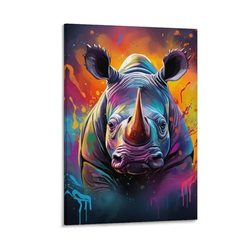 Décoration murale peinture sur toile rhinocéros grand format 50x75
