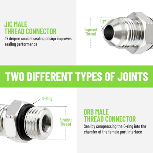 Image of 10 Pack Hydraulic Hose Adapter Fittings: 3 /8 inch JIC 37 Male x #6 SAE /ORB Male Thread, Straight Tube Fitting Kits with Protection Cover