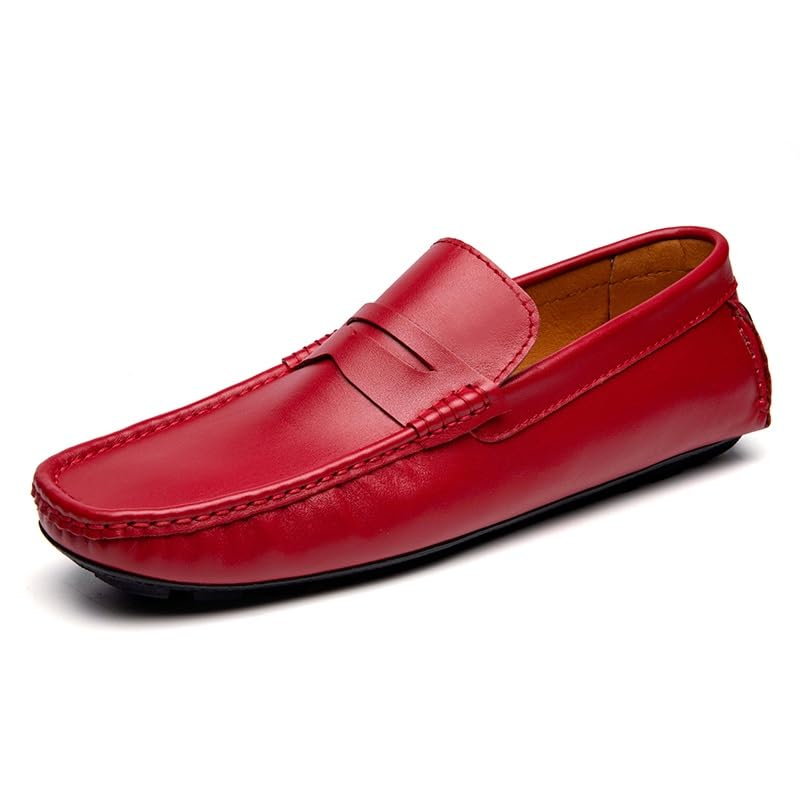 Loafers for Men Square Toe Genuine Leather Penny Driving Loafers Resistant Lightweight Anti-Slip Classic Outdoor Slip On
