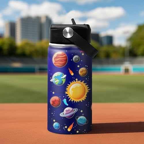 Image of SANDJEST Kids Water Bottle Solar System Water Bottles 12oz with Straw Insulated Stainless Steel Travel School Tumbler Double Wall Vacuum Cup for Girls Kid Boys