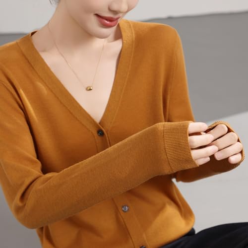Image of Women's 100% Merino Wool Lightweight V-Neck Cardigan Sweater Button Down Long Sleeve Knitwear Outwear Tops