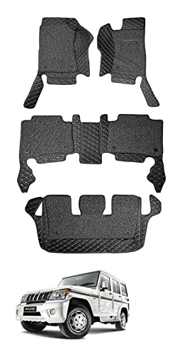 Image of Auto Hub Premium 7D car mat Mahindra Bolero (Model: 2012-2021), Luxury Double-Stich 7d Car Floor Mat Complete Set, 100% Waterproof and Washable, Color : Black