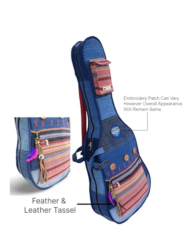 Image of The House of tara Denim Cotton Fabric Acoustic Guitar Bag Cover for Men and Women | Modern Guitar Case | Cotton Inner Lining | Adjustable Straps | Padded Protection | Zip Pocket | Blue