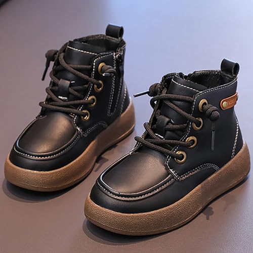 Toddler Kids Leather Lace Up Thick Flat Bottom Ankle Boots Sneakers Waterproof Non-Slip Soft Sole Platform Shoes4