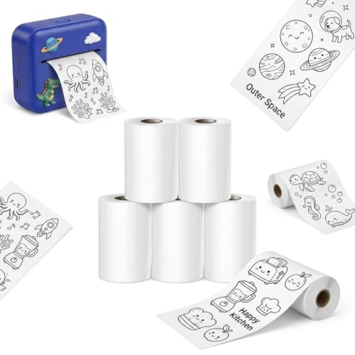 Image of GLUN Pack of 5 Mini Thermal Paper Rolls 57 mm x 5 meters, Non-Adhesive White Printing Paper for Kids Instant Camera, Portable Photo Printer & POS Billing